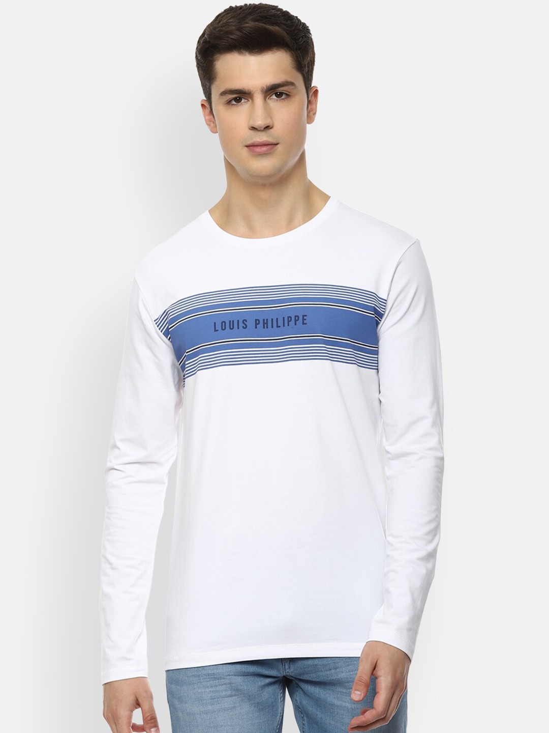 

Louis Philippe Sport Men White & Blue Printed T-shirt