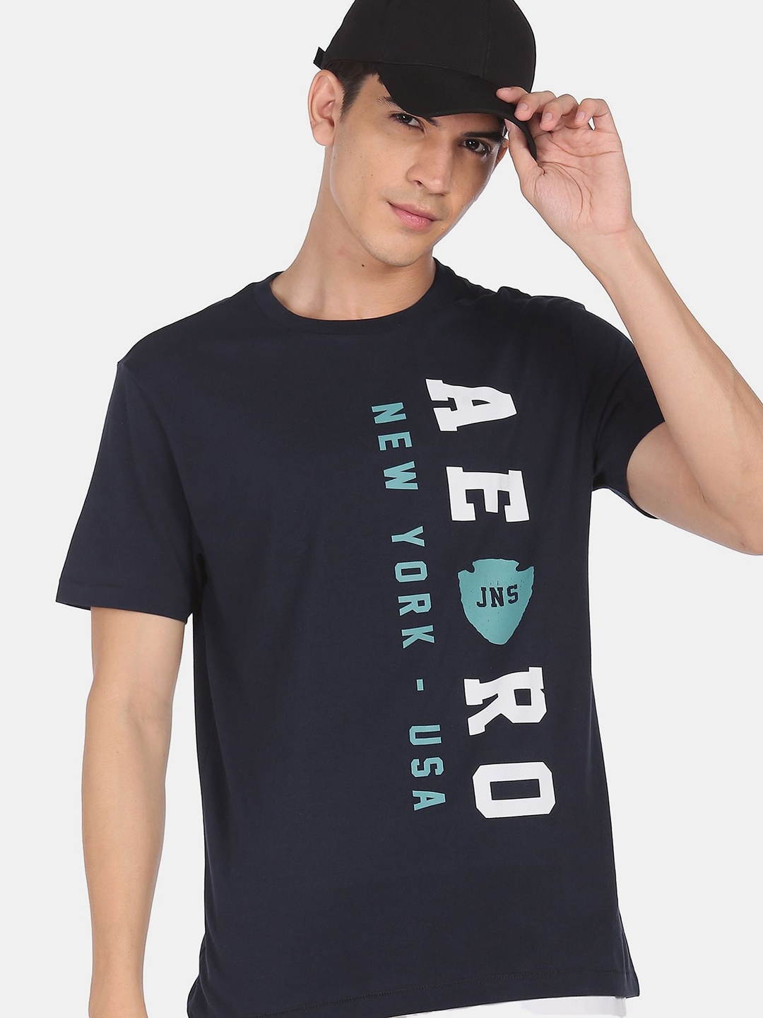 

Aeropostale Men Navy Blue & White Brand Logo Printed T-shirt