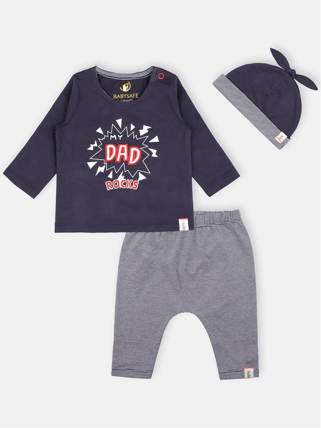 

Babysafe Boys Navy Blue Printed Clothing Set with Cap