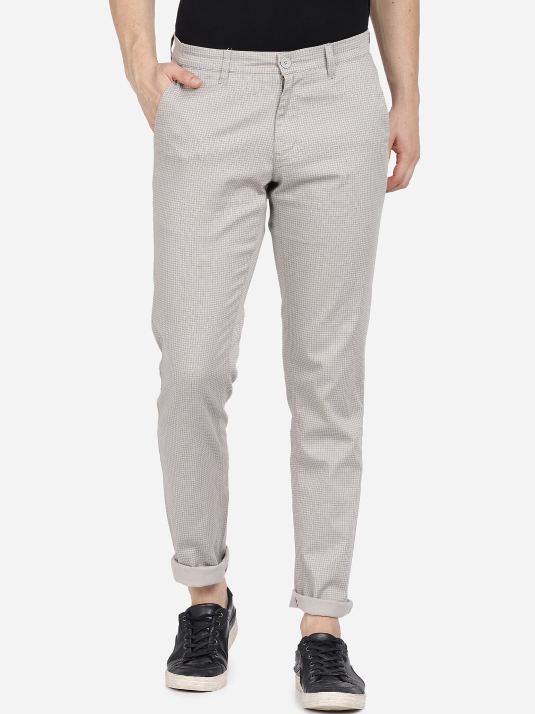 

Crocodile Men Grey Checked Slim Fit Trousers