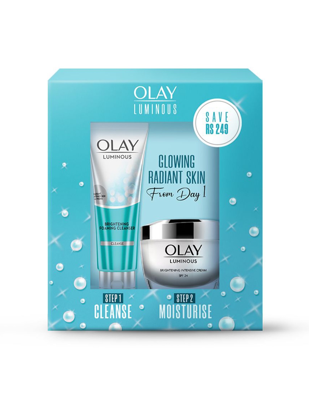 

Olay Set of Luminous Brightening Foaming Cleanser & SPF 24 Intensive Cream, Blue