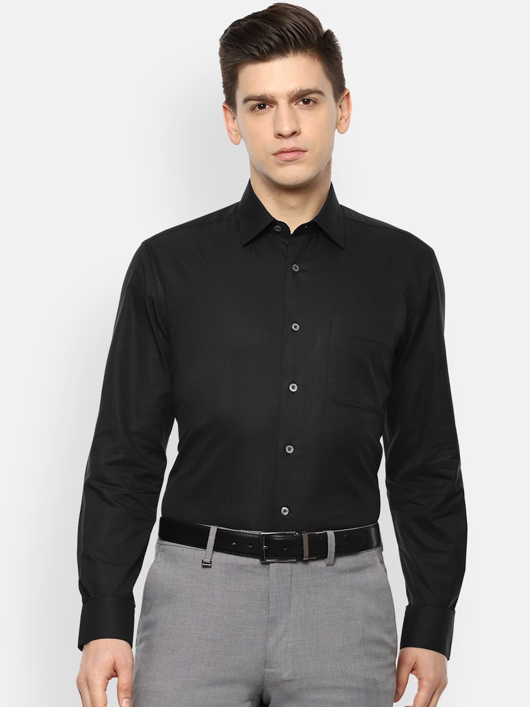 

Luxure by Louis Philippe Men Black Opaque Formal Shirt