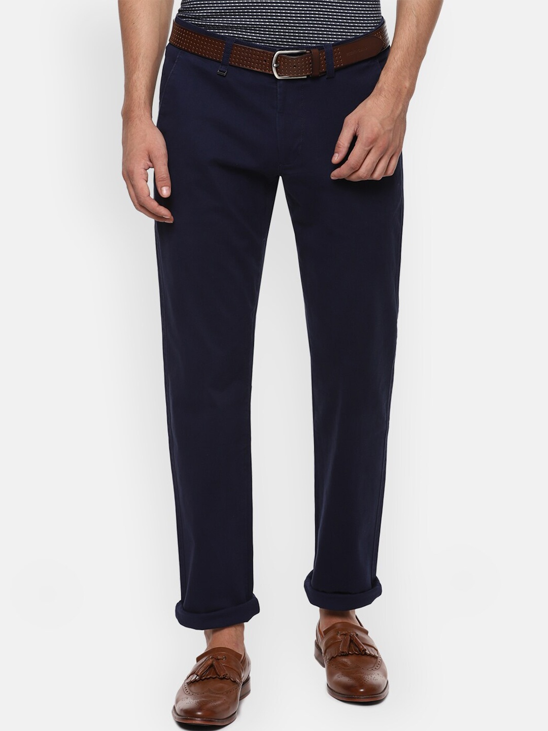 

Van Heusen Men Navy Blue Mid-Rise Regular Fit Trousers