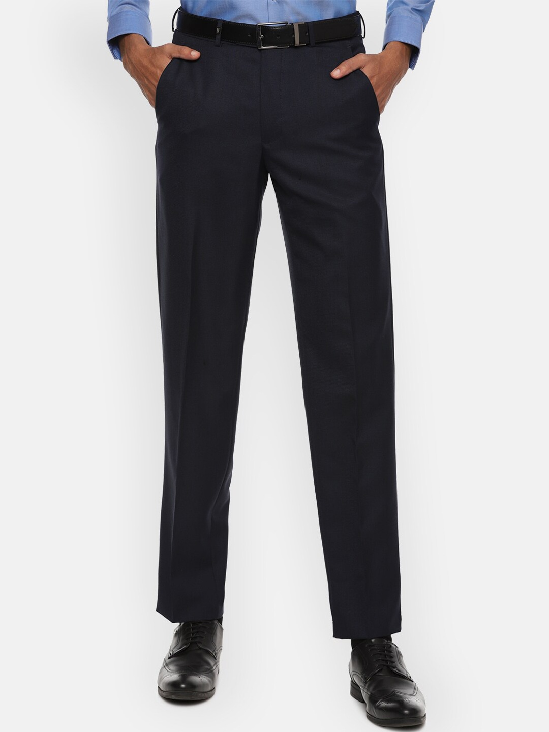 

Van Heusen Men Navy Blue Mid-Rise Formal Trousers