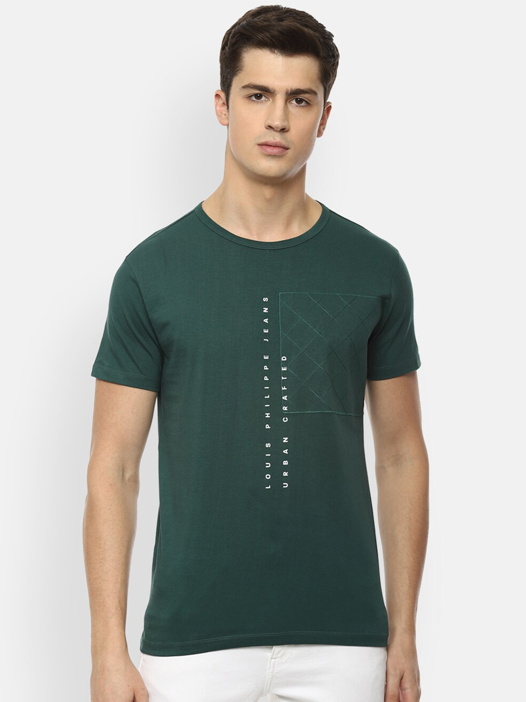 

Louis Philippe Jeans Men Green Typography Printed Cotton Pure Cotton T-shirt