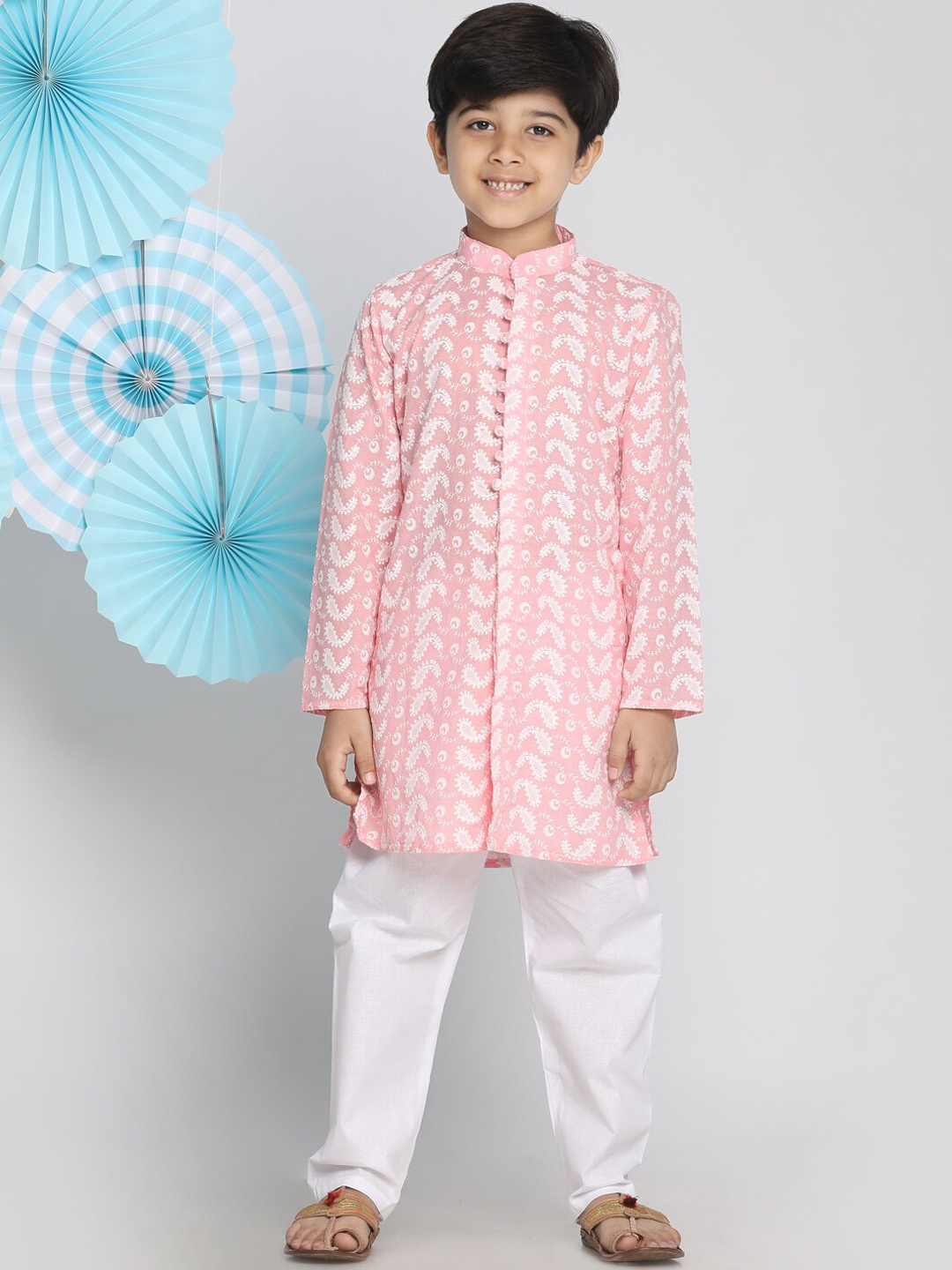 

VASTRAMAY Boys Pink Embroidered Regular Kurta with Pyjamas