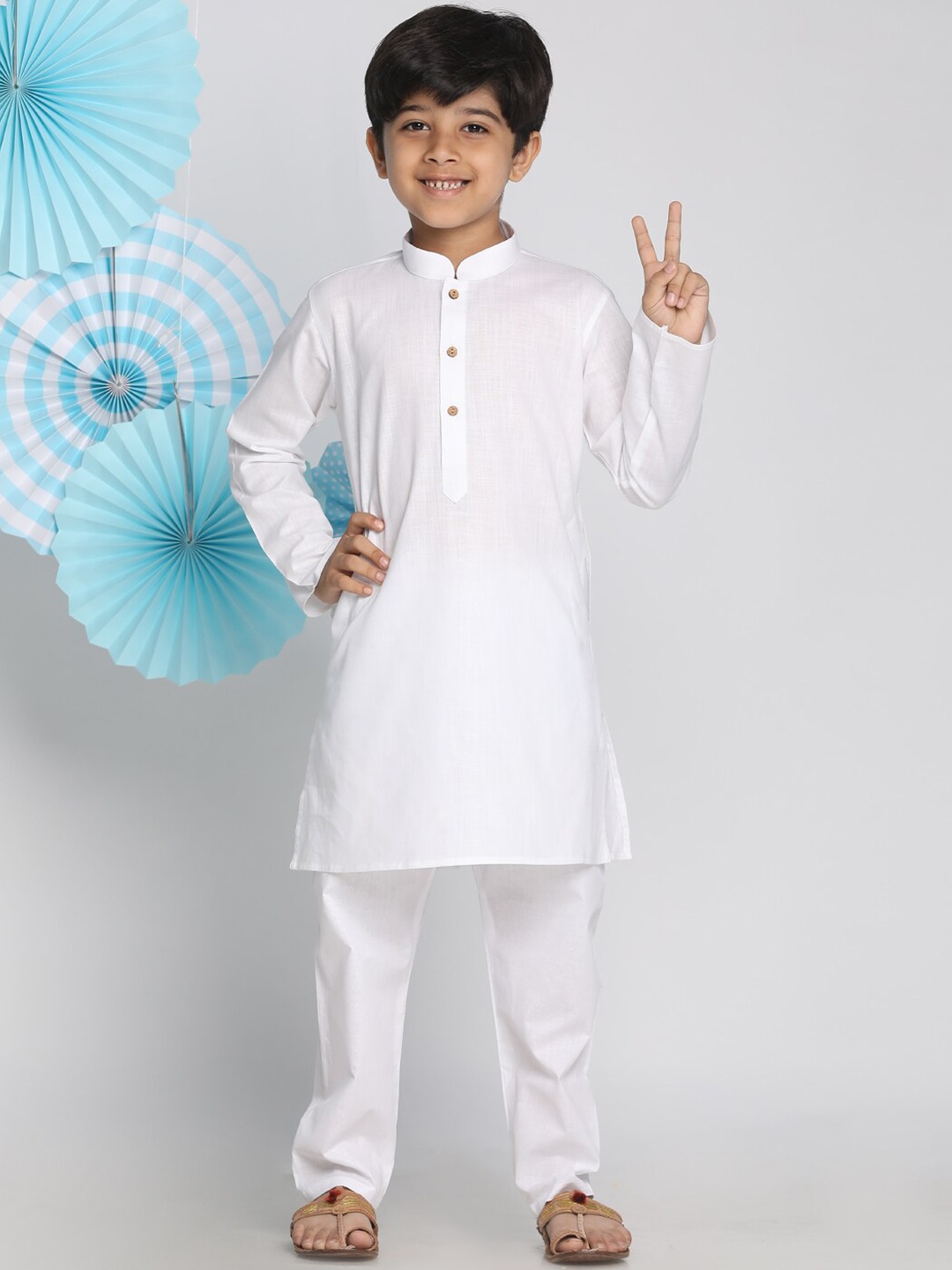 

VASTRAMAY Boys White Solid Cotton Blend Regular Kurta With Pyjamas