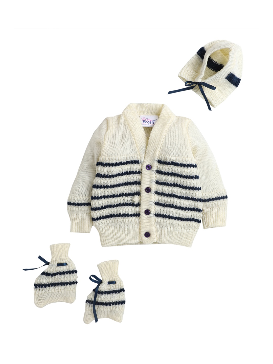 

Little Angels Boys 4 Pcs Cream-Coloured & Navy Blue Striped Sweater Set
