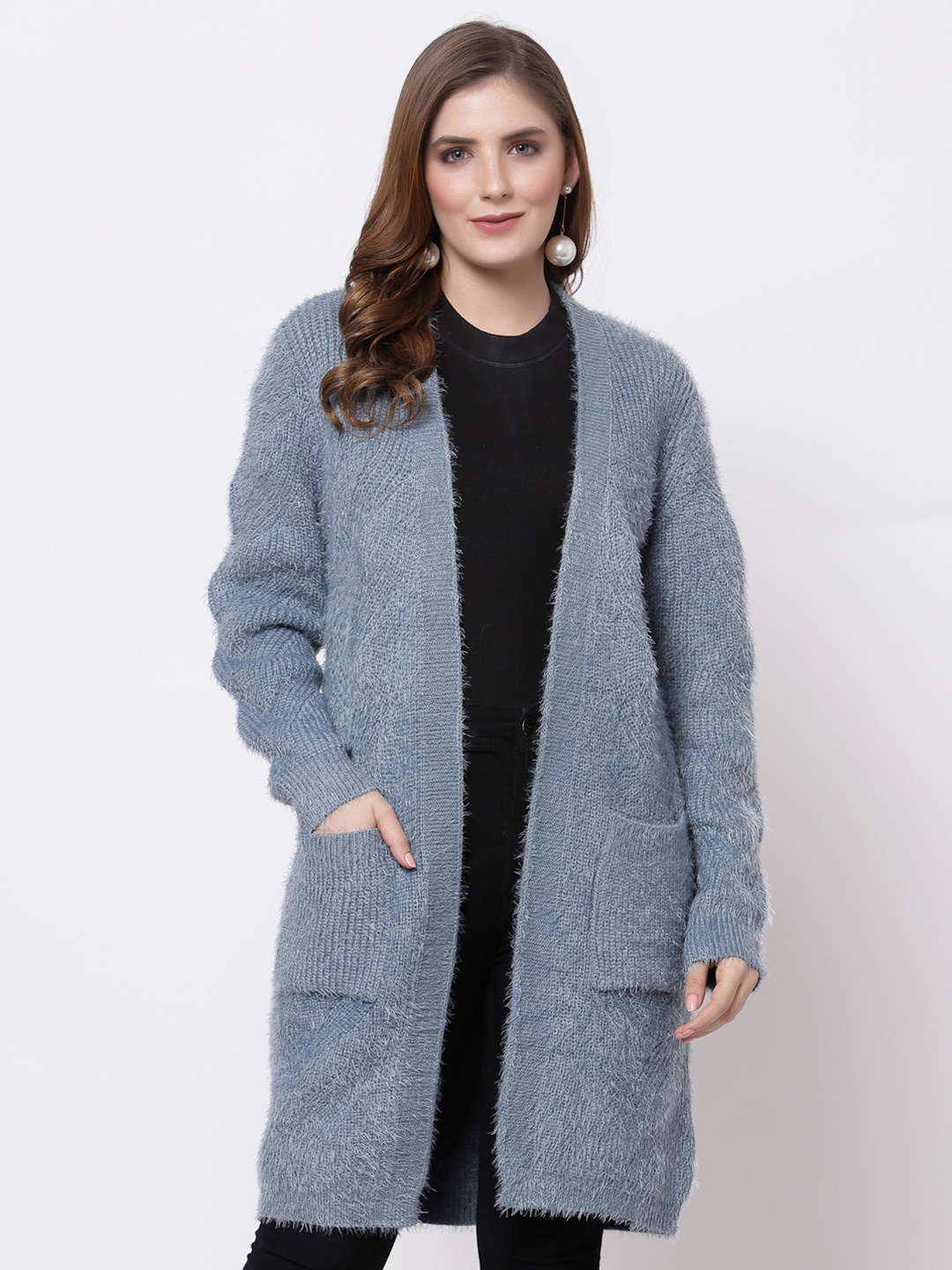 

Mafadeny Women Grey Longline Shrug