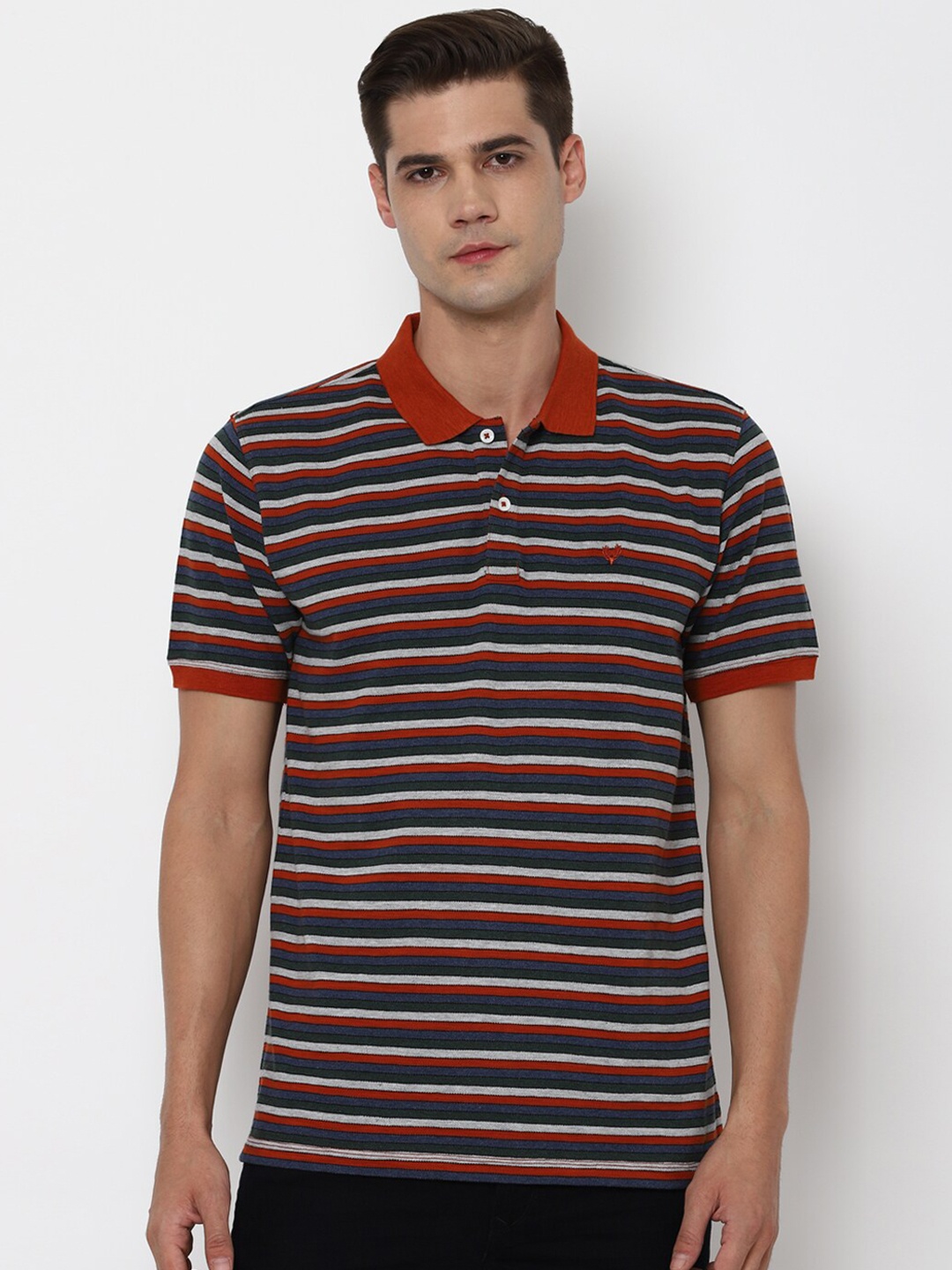 

Allen Solly Men Multicoloured Striped Polo Collar T-shirt, Multi