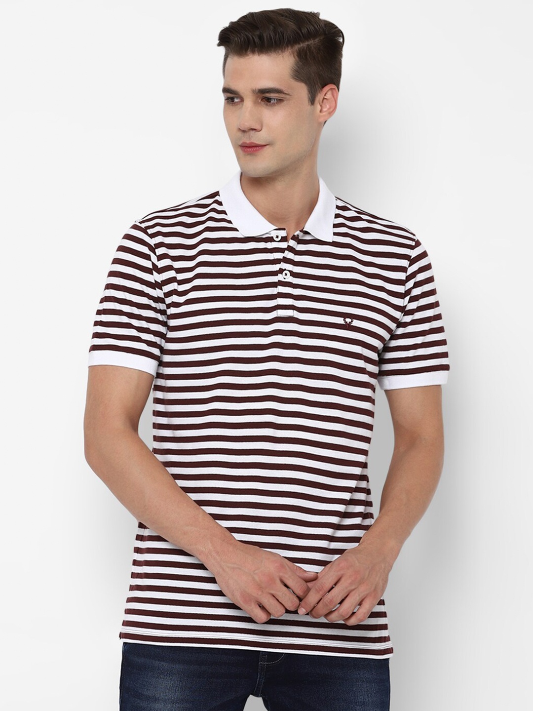

Allen Solly Men Maroon & White Striped Polo Collar T-shirt