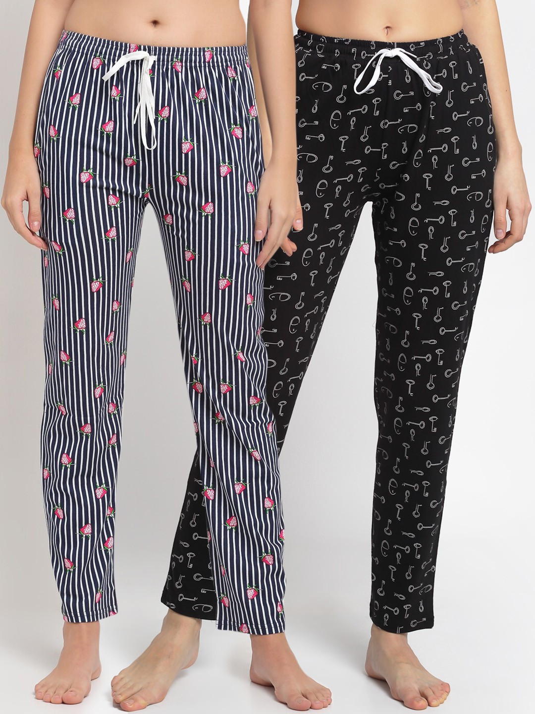 

Boston Club Women Pack Of 2 Printed Pure Cotton Lounge Pants, Navy blue