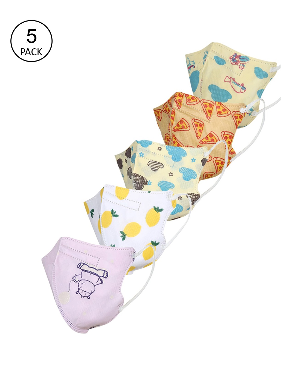 

FROGGY Unisex Kids Pack Of 5 Assorted 5-Ply Disposable Anti-Pollution N95 Masks