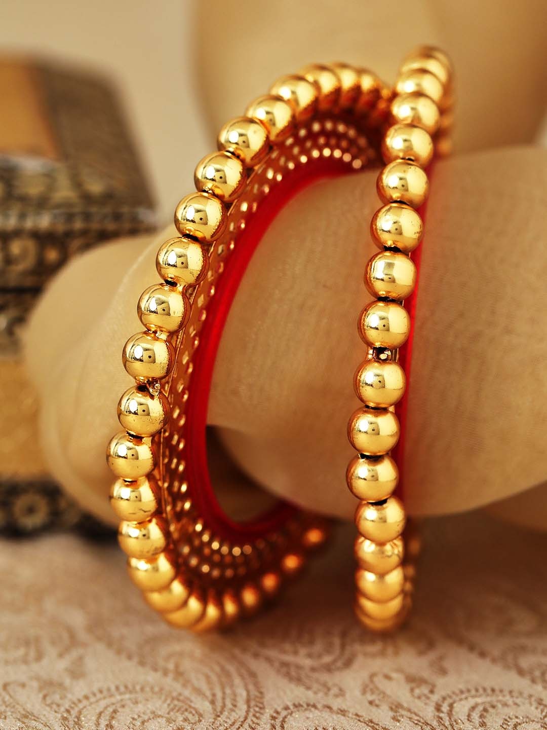 

Rubans Set Of 2 24K Gold-Plated Handcrafted Gold Balls Pacheli Bangles