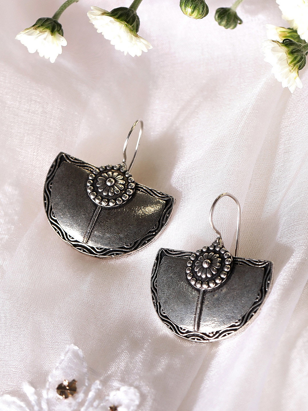 

Rubans Silver-Toned Crescent Shaped Drop Earrings