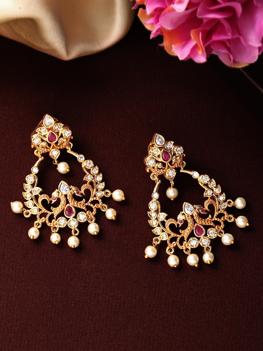 

Rubans Gold Plated White Contemporary Jhumkas Earrings