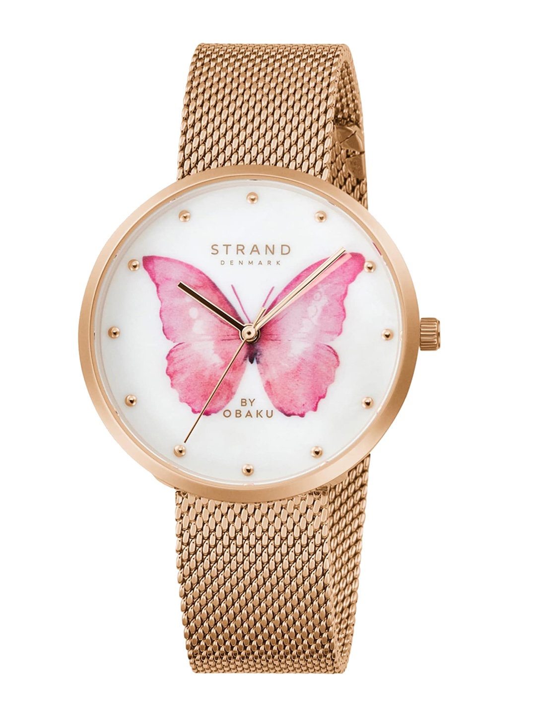 

STRAND BY OBAKU Women White Brass Dial & Rose Gold Toned Straps Watch S700LXVWMV-DBP