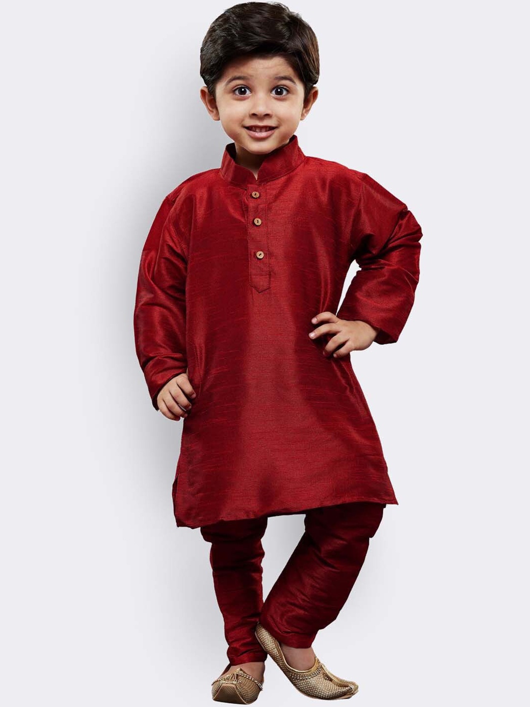 

VASTRAMAY Boys Maroon Silk Kurta with Churidar Set
