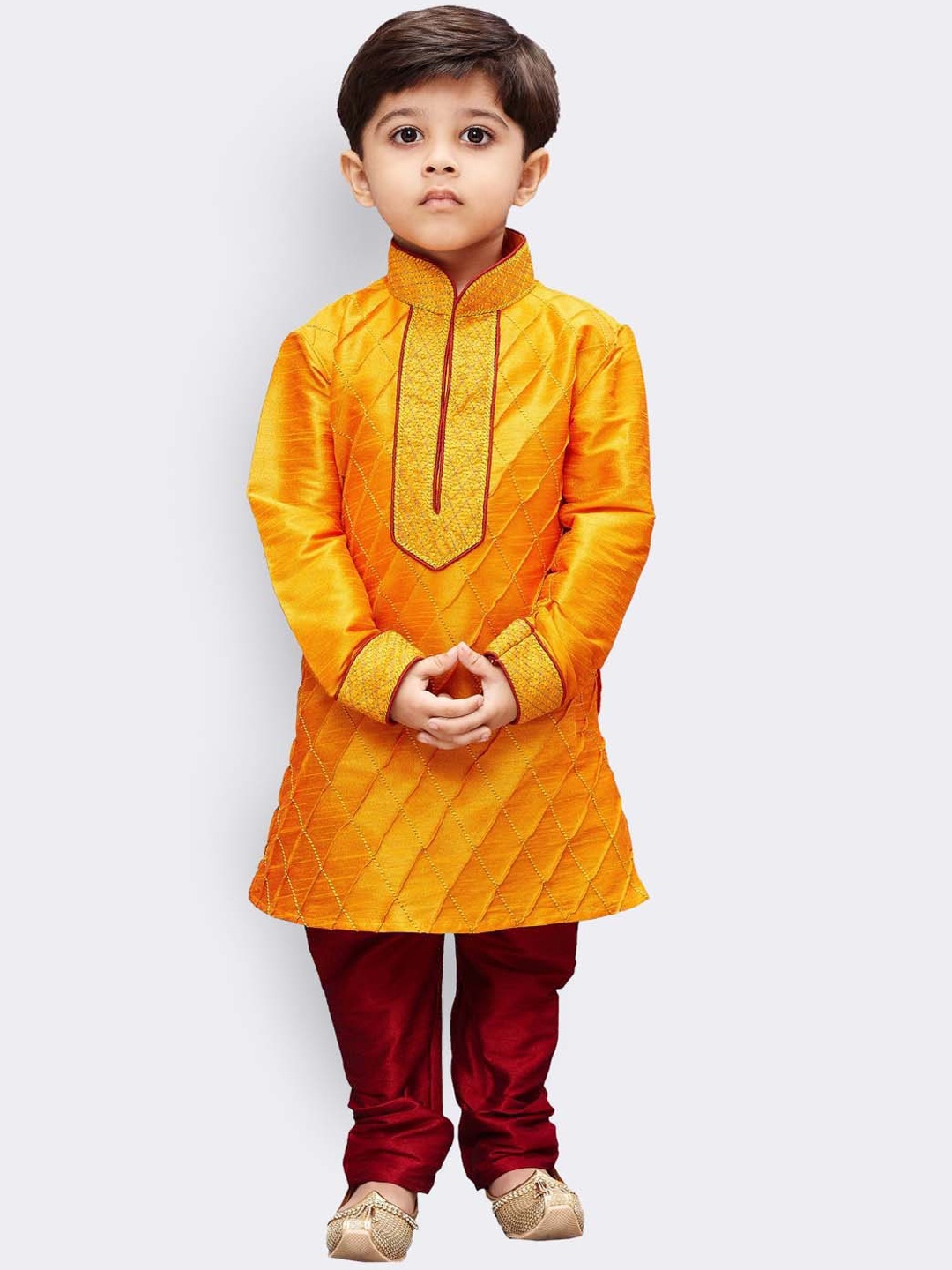 

VASTRAMAY Boys Orange & Maroon Woven Design Kurta with Pyjamas