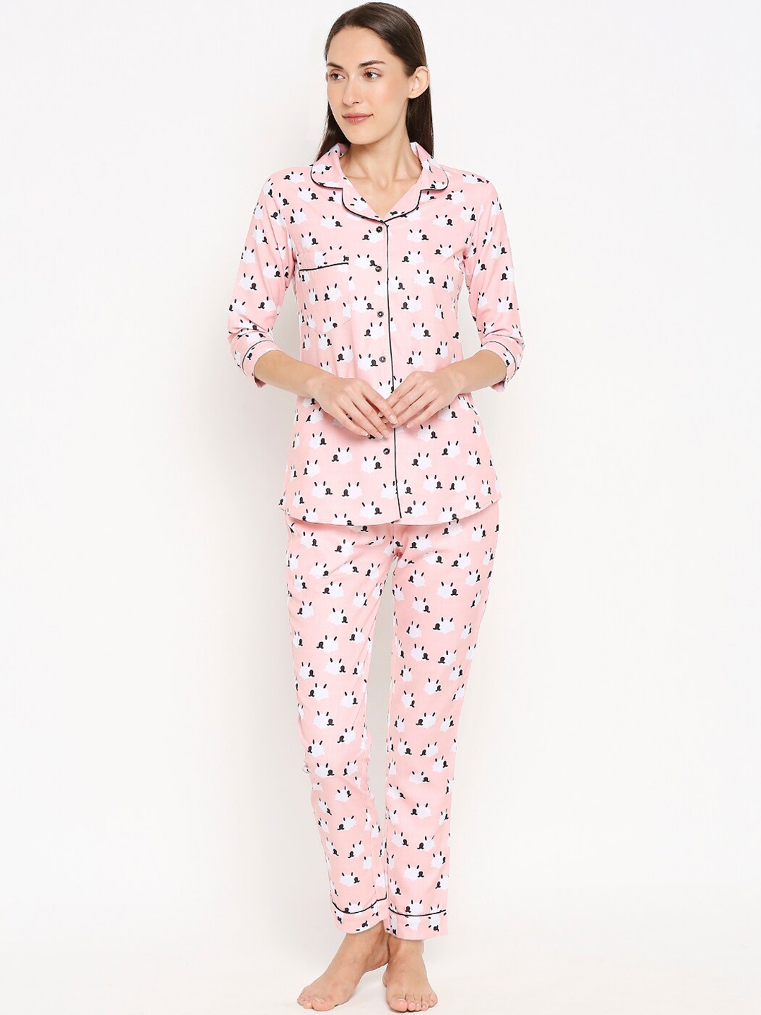 

Blacksmith Women Pink & White Printed Night suit