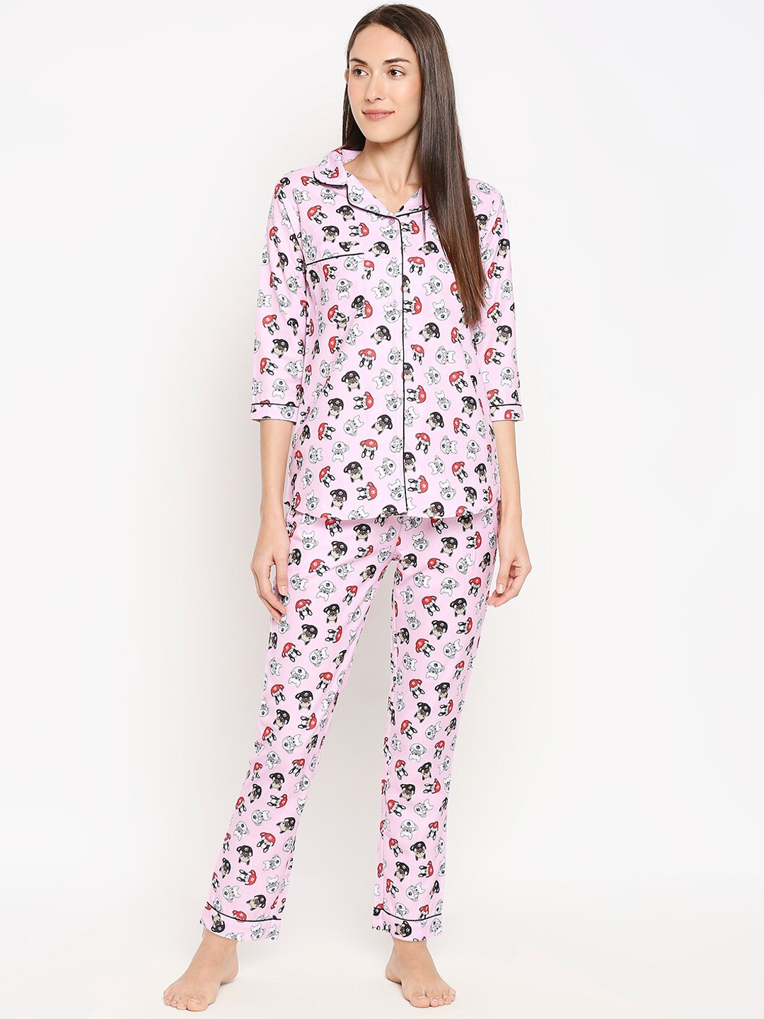 

Blacksmith Women Pink & Black Printed Night suit