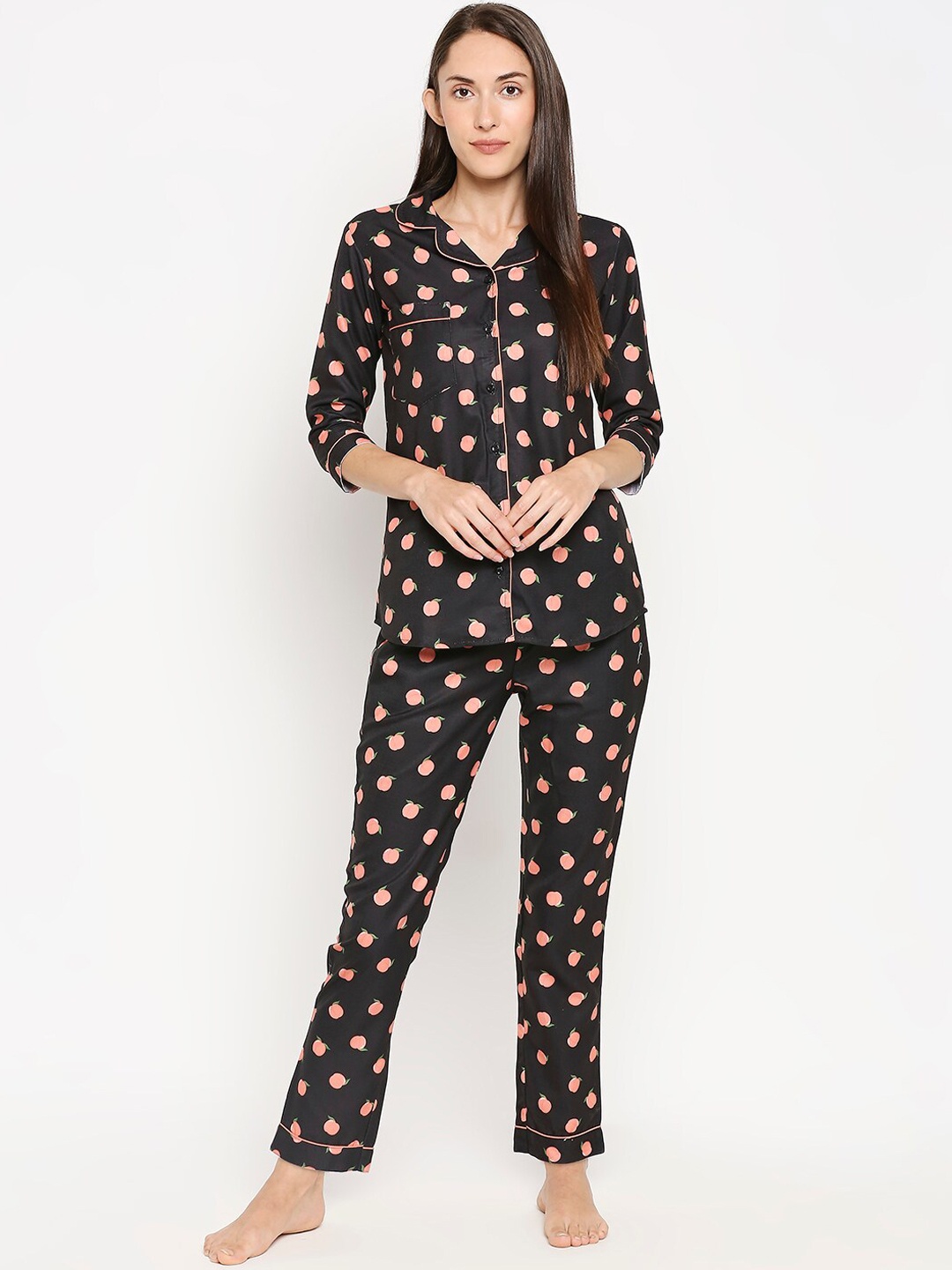 

Blacksmith Women Black & Pink Printed Night suit