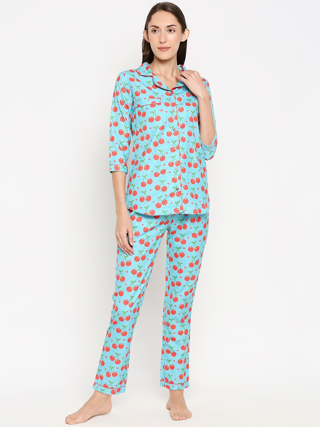 

Blacksmith Women Blue & Red Printed Night suit