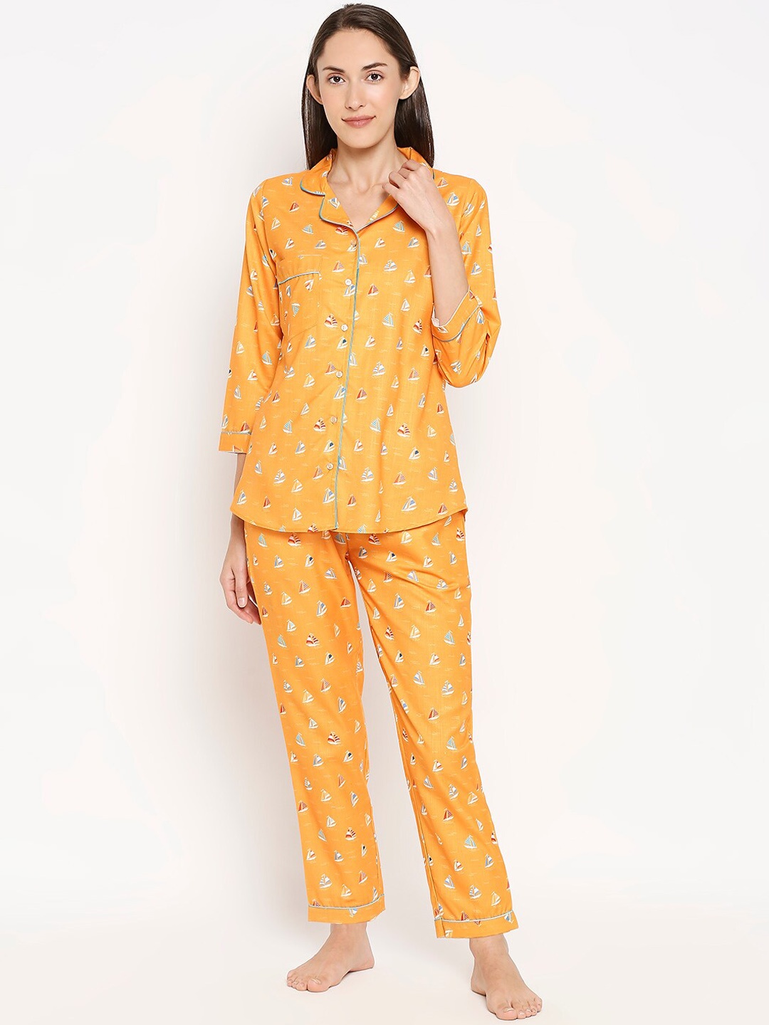 

Blacksmith Women Orange & White Printed Night suit