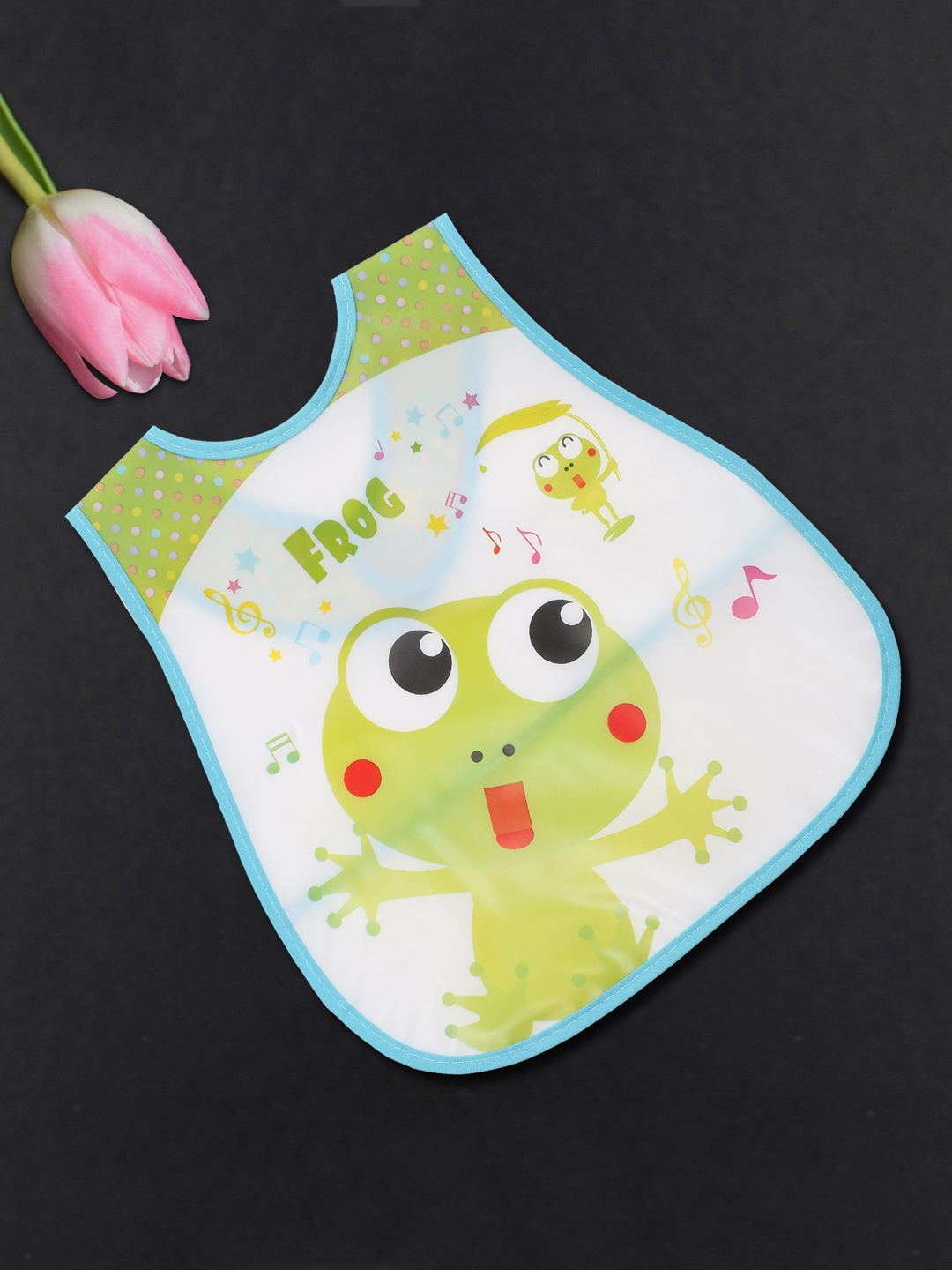 

POKORY Infant Kids White & Blue Frog Printed Adjustable Bib