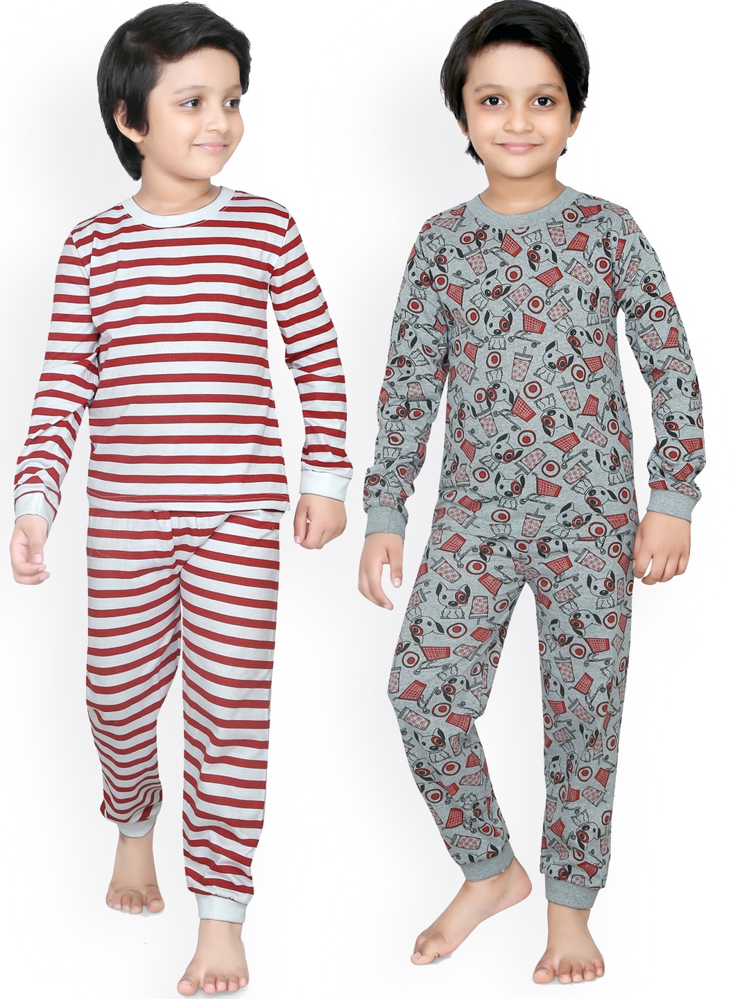 

RIKIDOOS Pack of 2 Boys Grey & Red Printed Night Suits