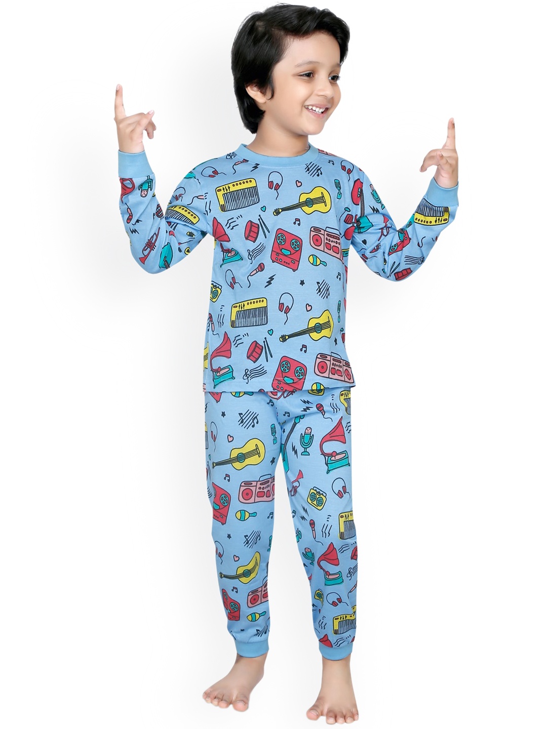 

RIKIDOOS Boys Blue & Red Conversational Print Night suit