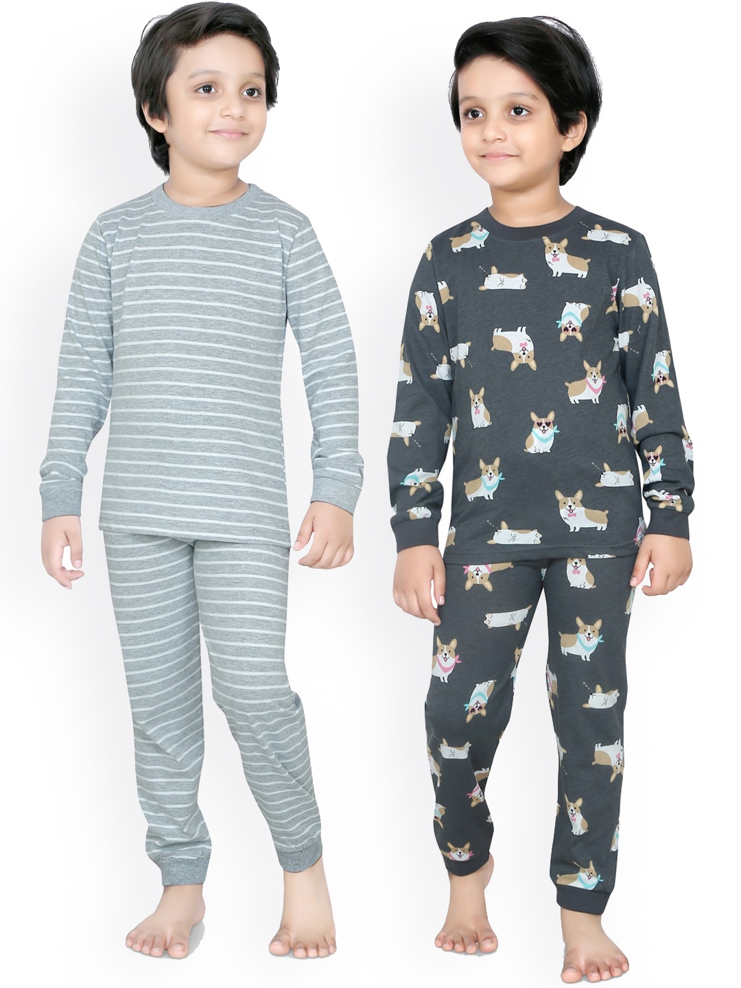 

RIKIDOOS Boys Set Of 2 Printed Night Suits, Grey
