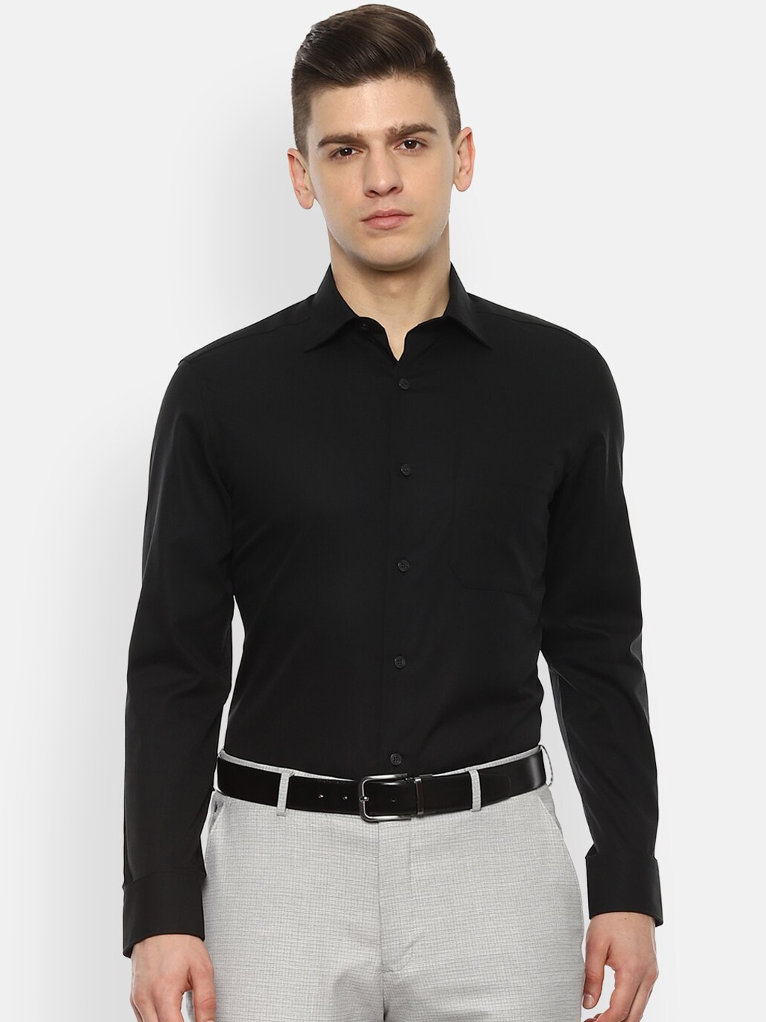 

Louis Philippe Permapress Men Black Opaque Formal Shirt