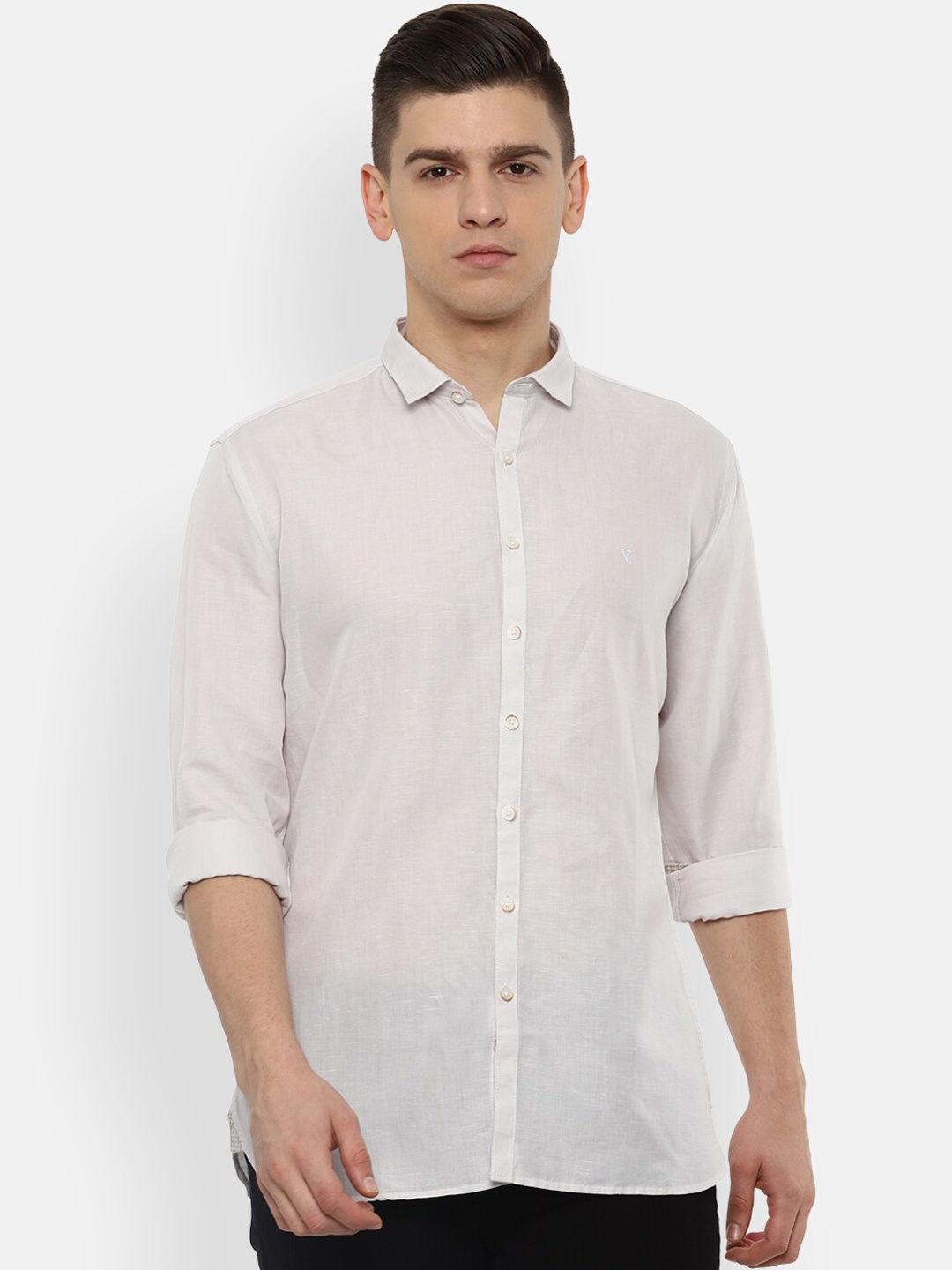 

V Dot Men Beige Slim Fit Opaque Casual Shirt