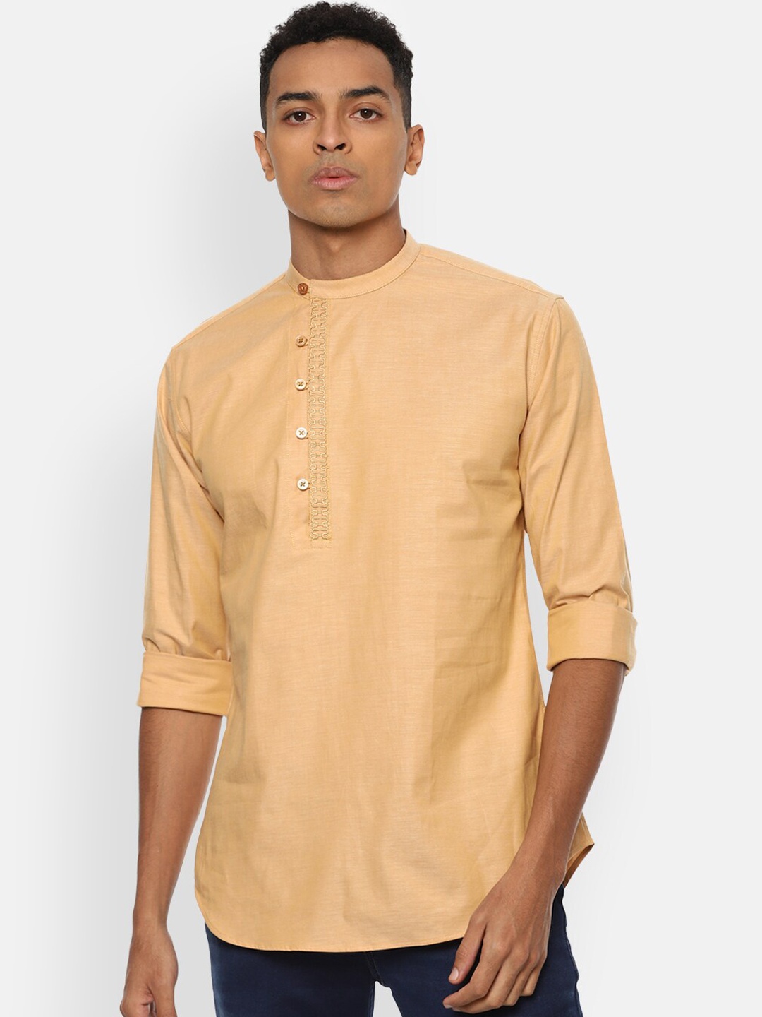 

V Dot Men Beige Slim Fit Opaque Casual Shirt