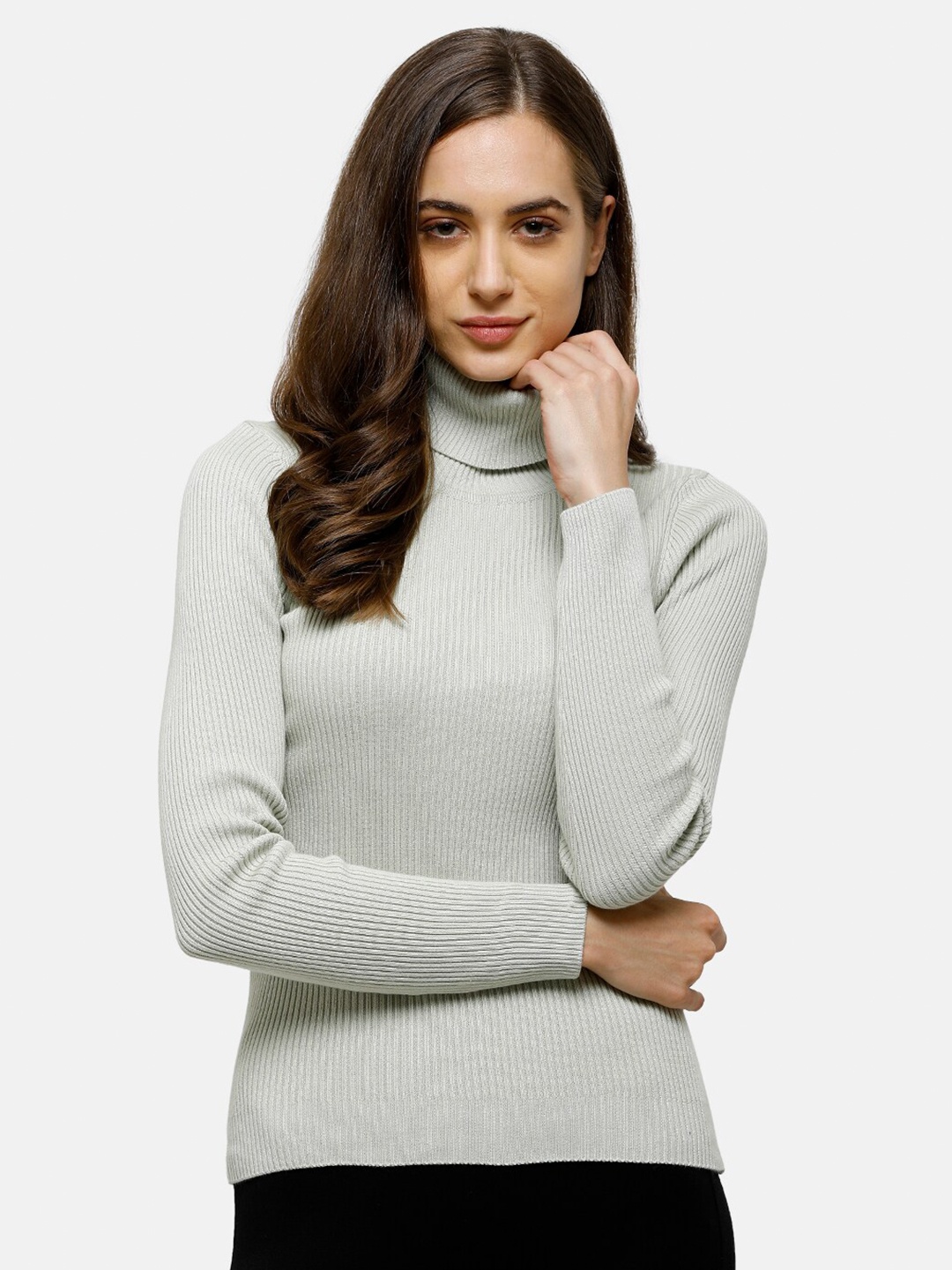 

98 Degree North Women Grey Ribbed Pullover