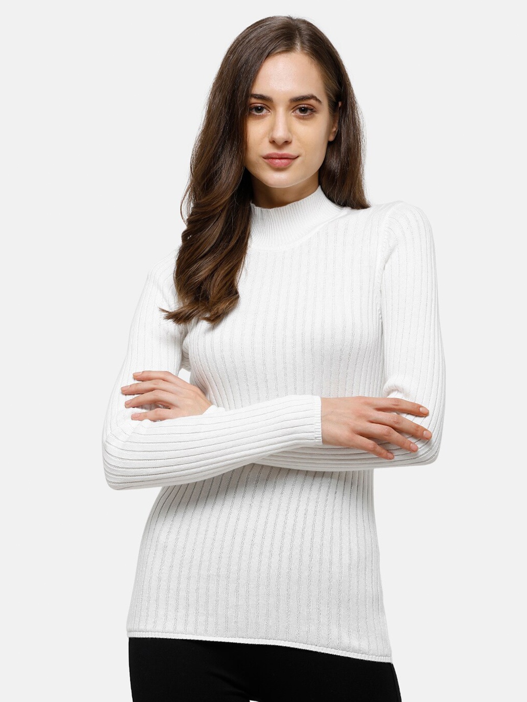 

98 Degree North Women White Ribbed Pullover
