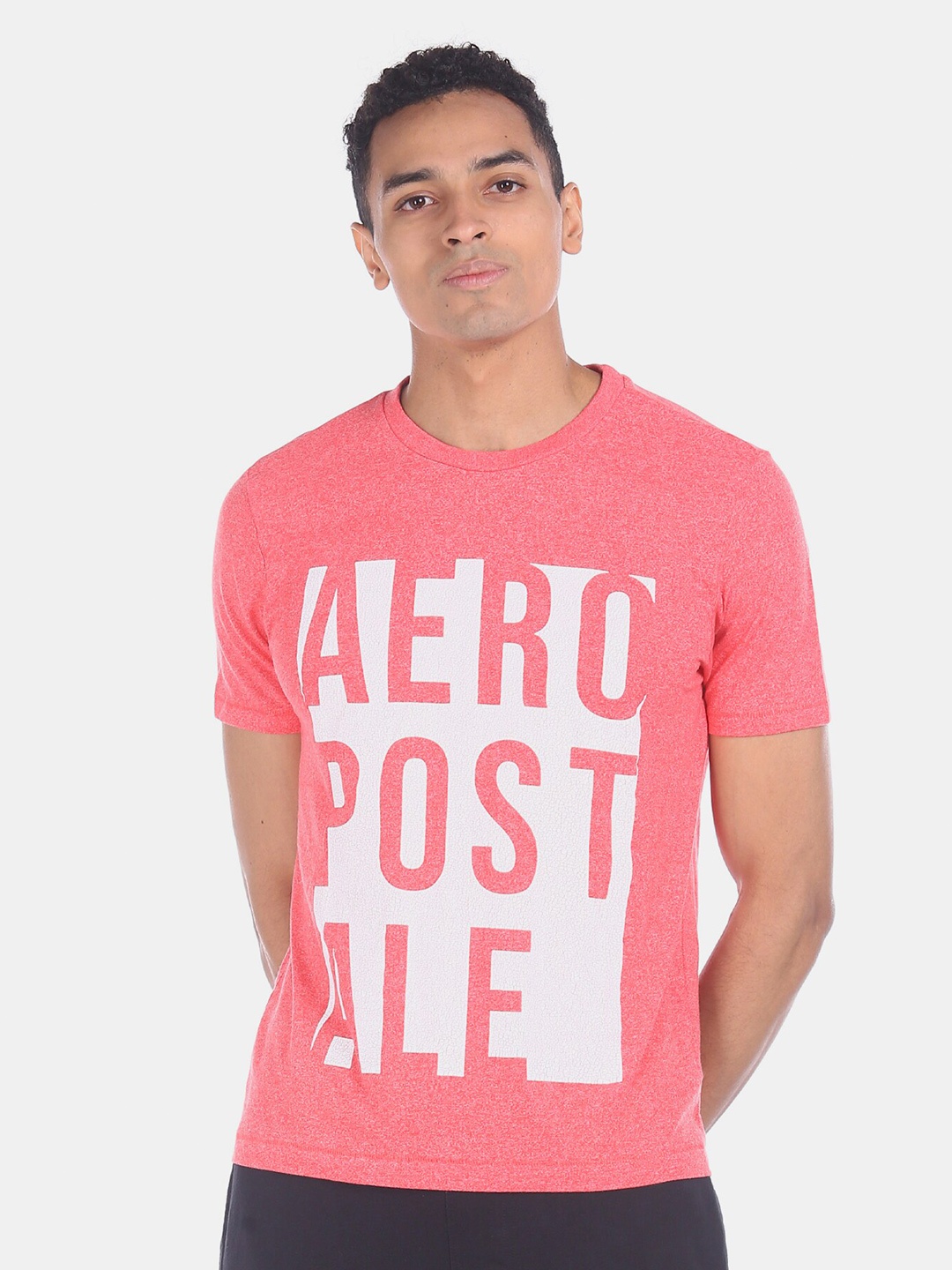 

Aeropostale Men Coral Pink & White Typography Printed T-shirt