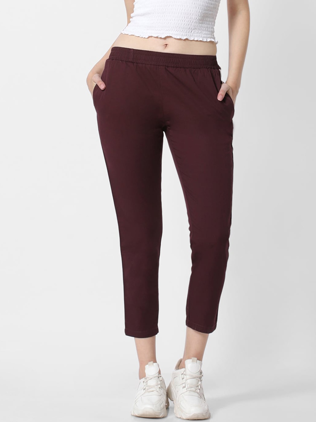 

MARCA Disati Women Maroon Solid Cotton Slim-Fit Track Pants