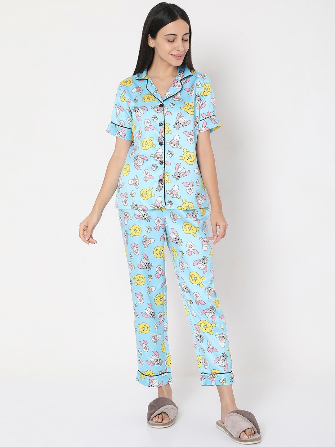 Smarty Pants Women Blue Printed Night Suit, Turquoise blue