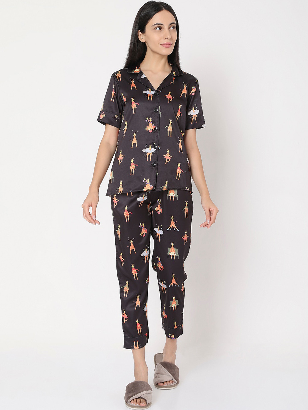 

Smarty Pants Women Black Animal Printed Night Suit