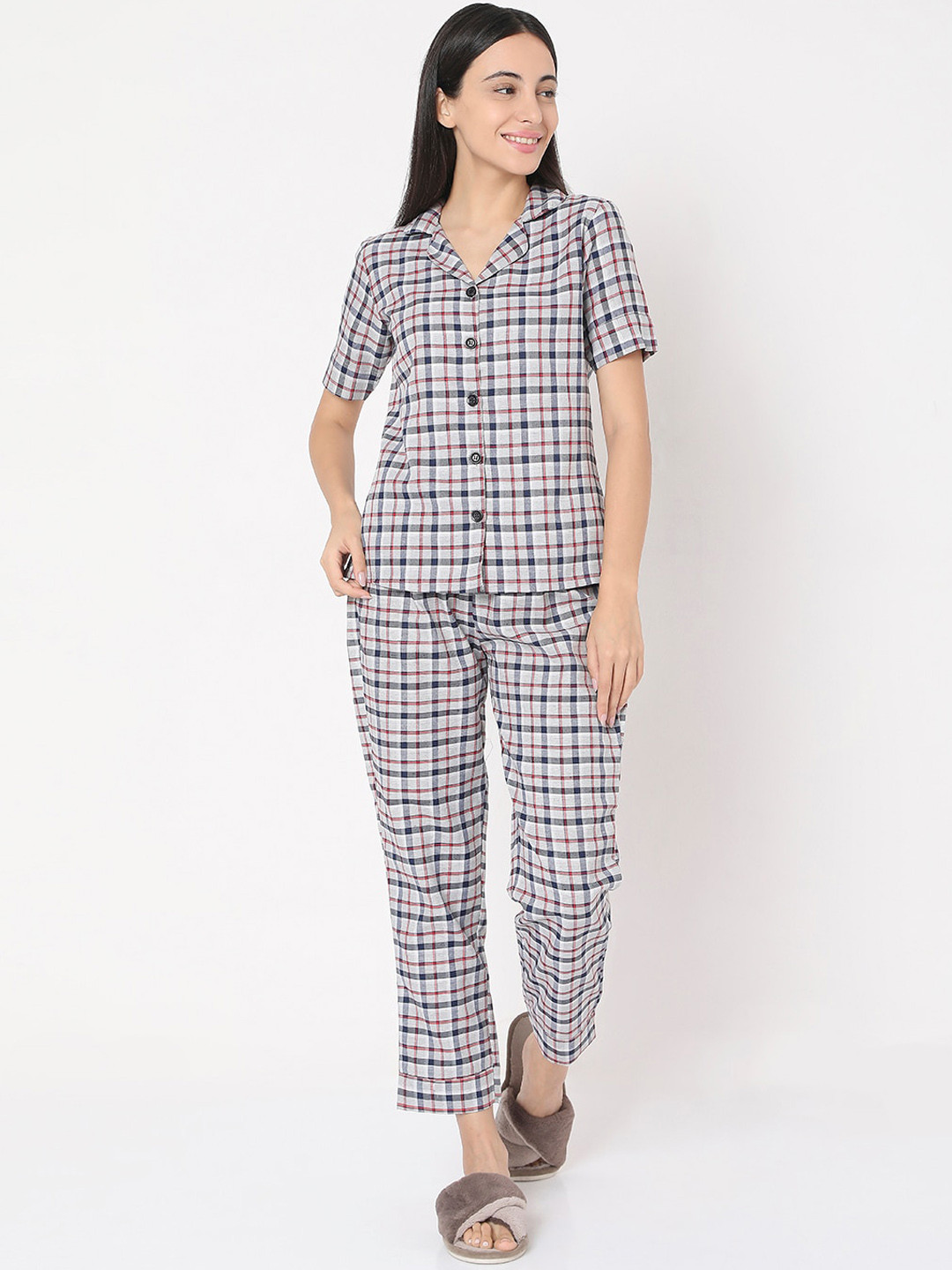 

Smarty Pants Women Off White Checked Night Suit