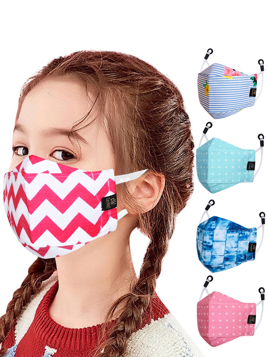 

CENWELL Kids Pack Of 5 Reusable 6 Ply 3D Cloth Mask, Pink