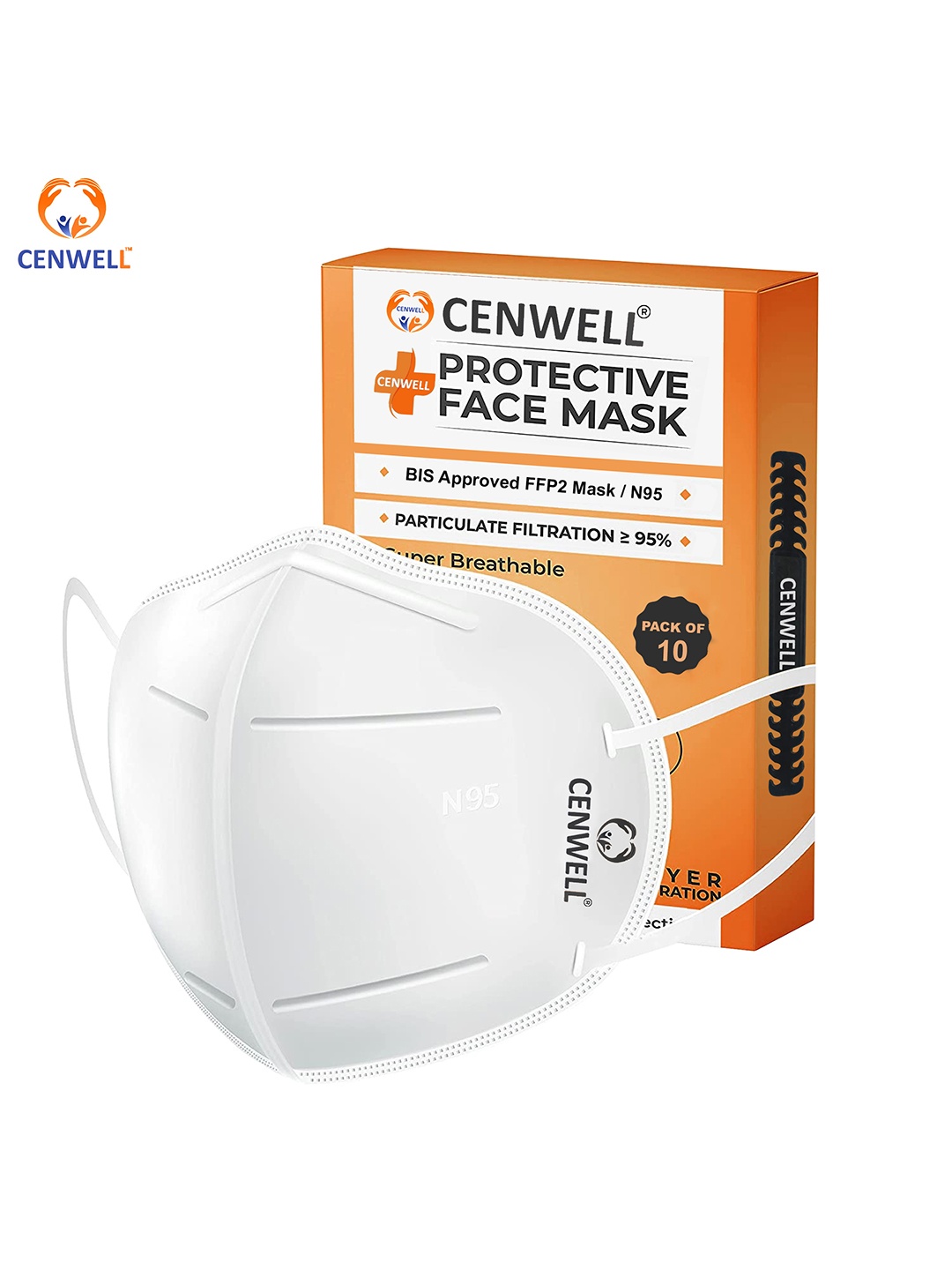 

CENWELL Adult Pack Of 10 White 5-Ply Reusable N95 Masks