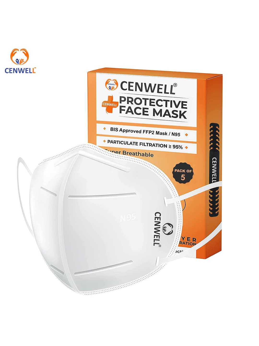 

CENWELL Adult Pack Of 5 White 5-Ply Anti Pollution Reusable N95 Masks