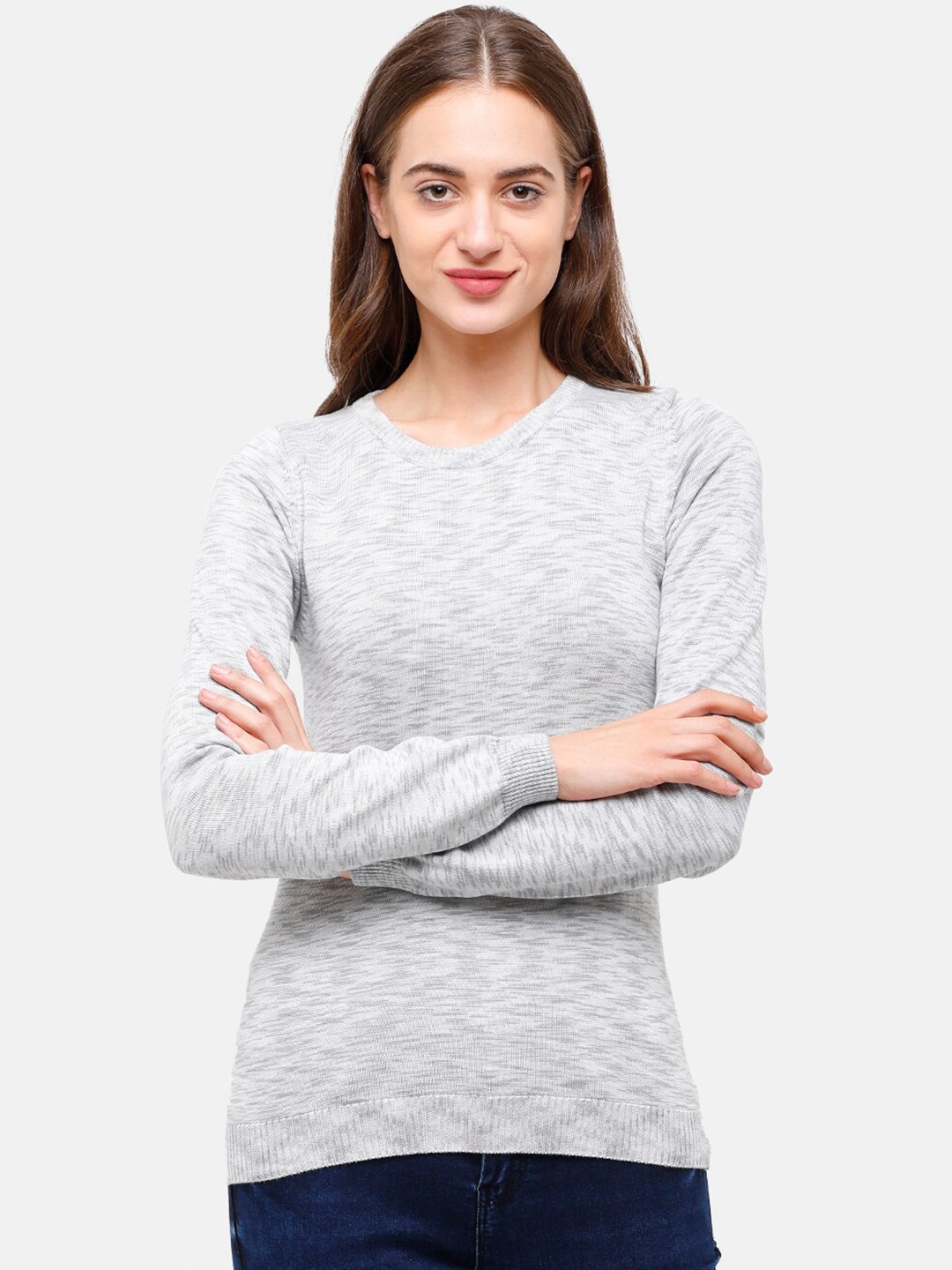 

98 Degree North Women Grey Melange Pullover