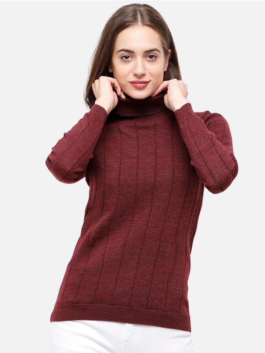 

98 Degree North Women Burgundy Striped Pullover