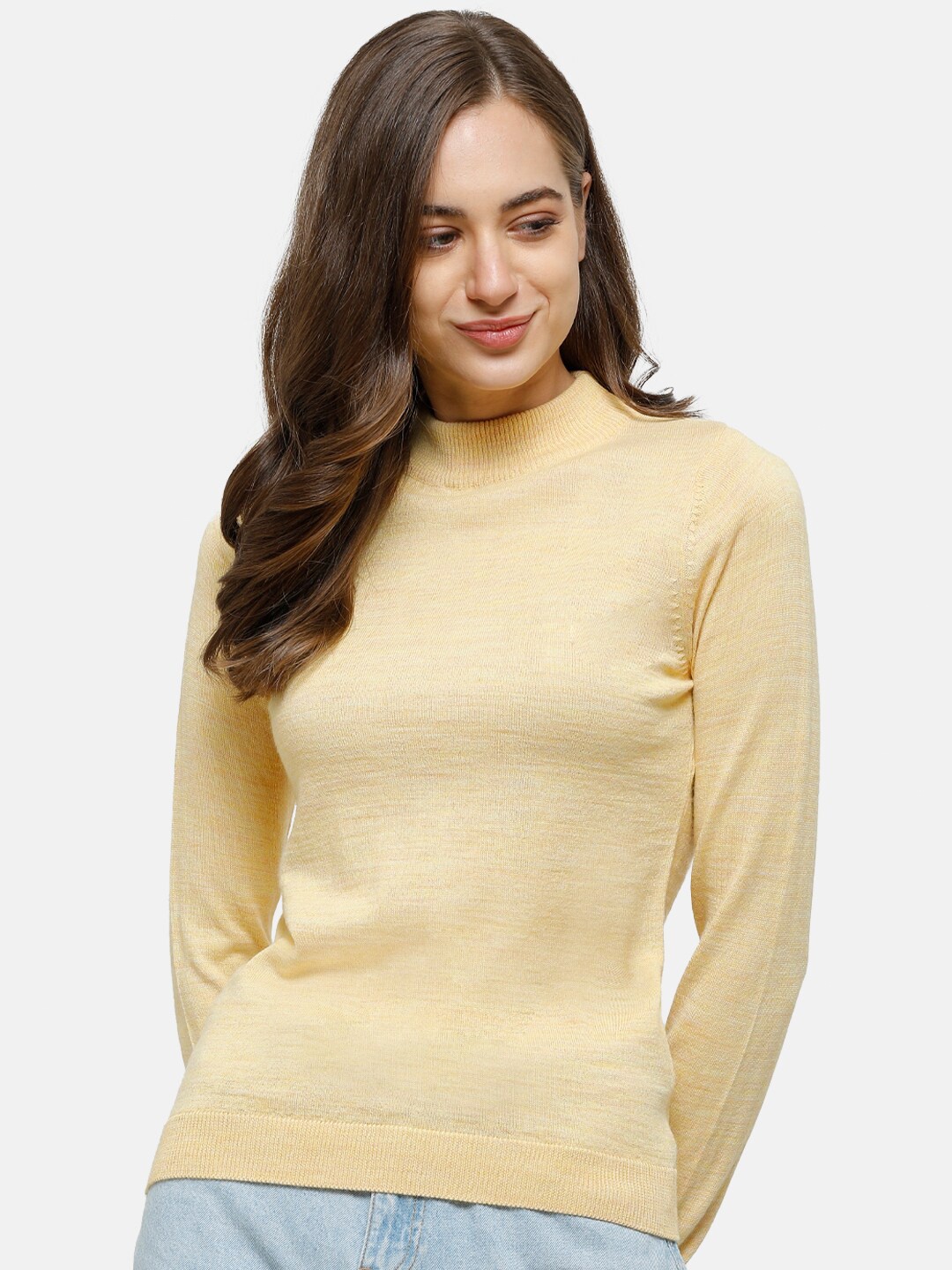 

98 Degree North Women Yellow Pure Cotton Solid Pullover Sweatshirt