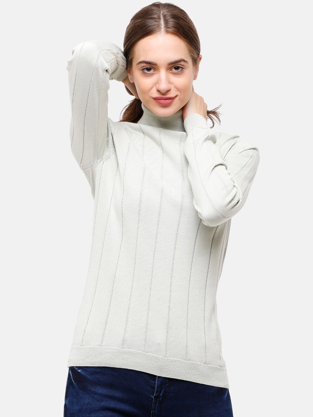 

98 Degree North Women Grey Ribbed Pullover