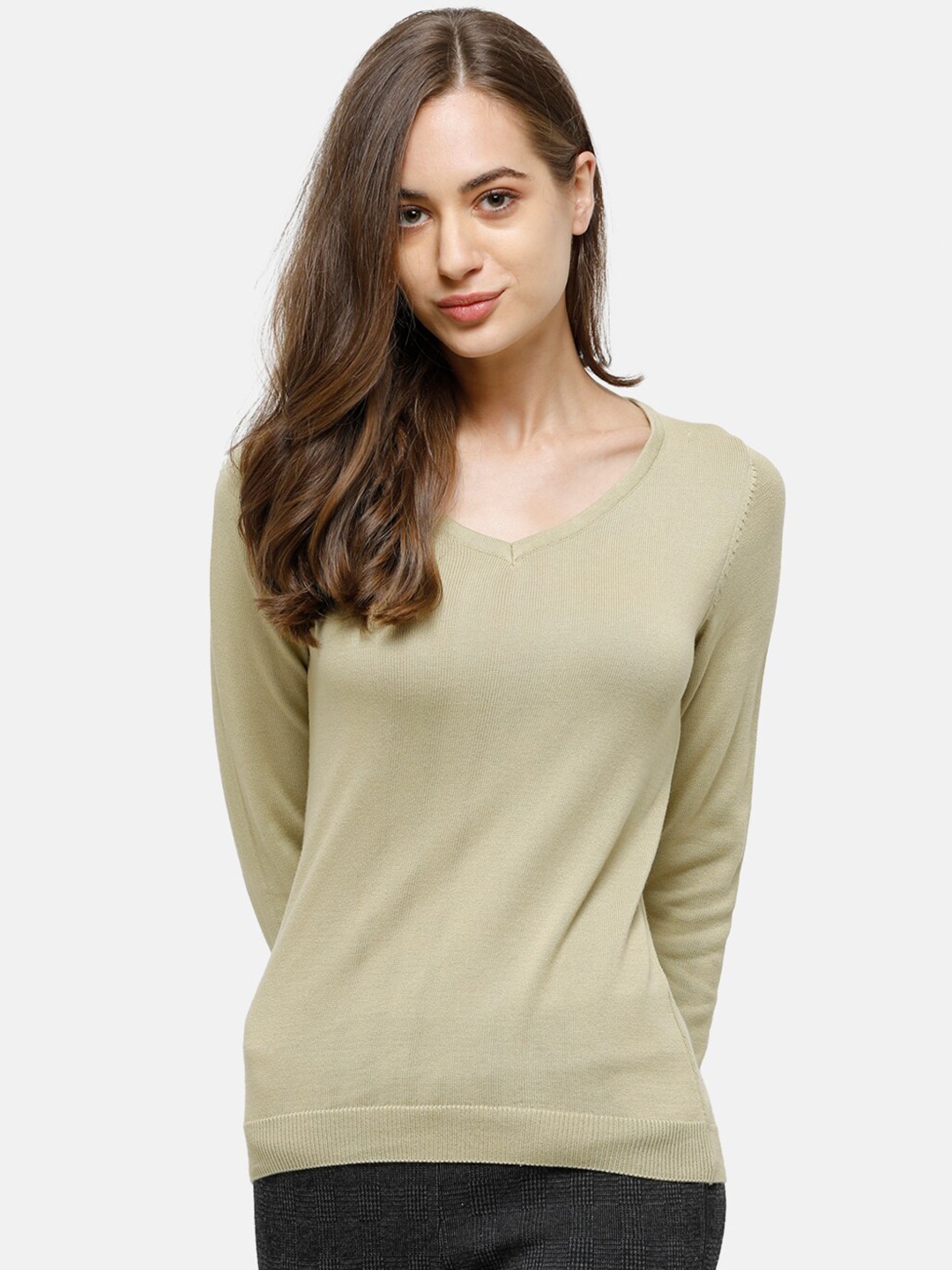 

98 Degree North Women Olive Pure Cotton Solid Pullover Sweatshirt